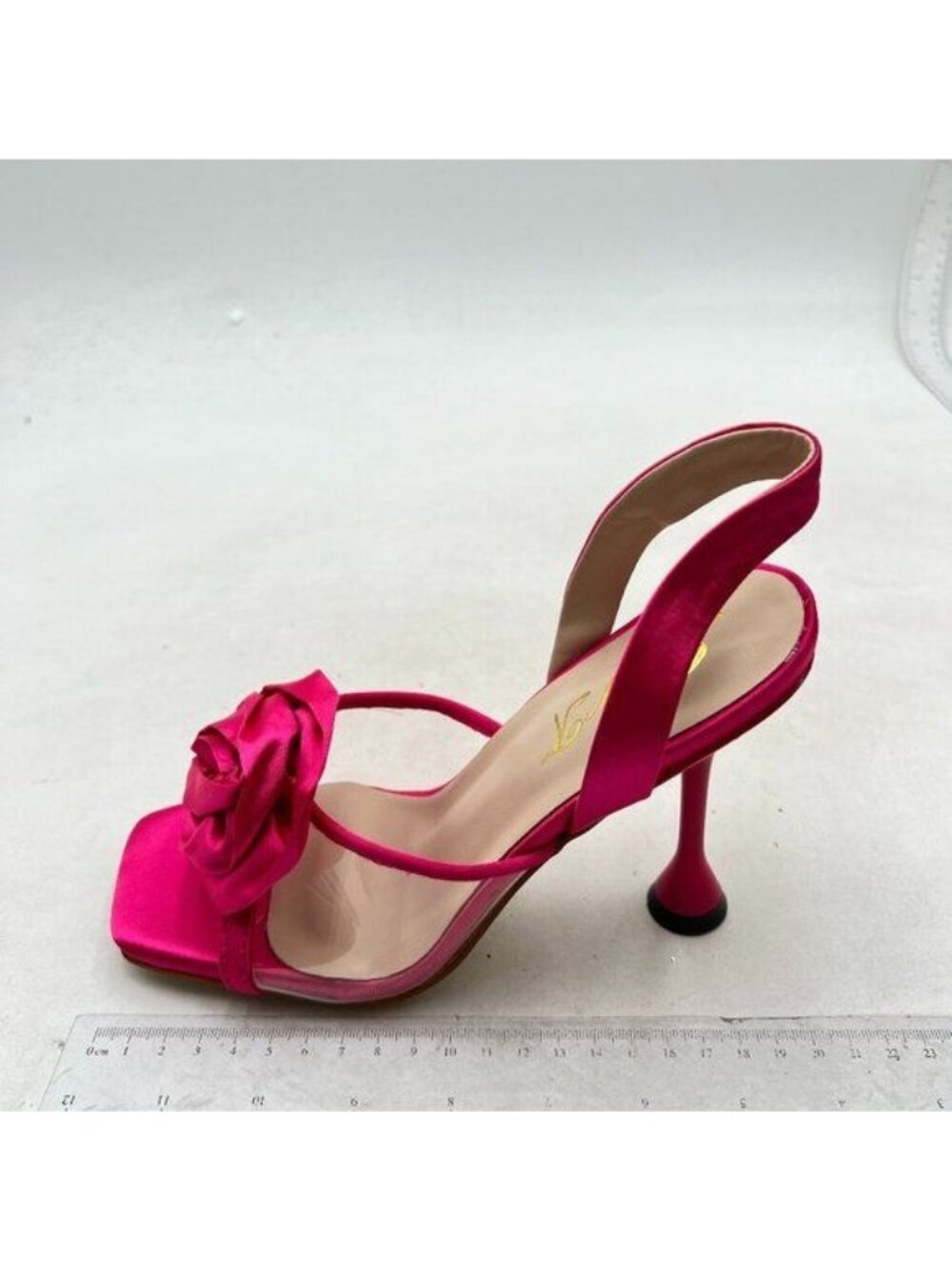 Women Open Toe Stiletto High Heel Single Band with Flower Sandals Party Pink